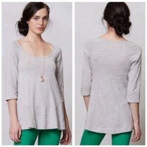 Anthropologie Deletta Gray Pathed Seams Babydoll 3/4 Sleeve Swing Top Size XS